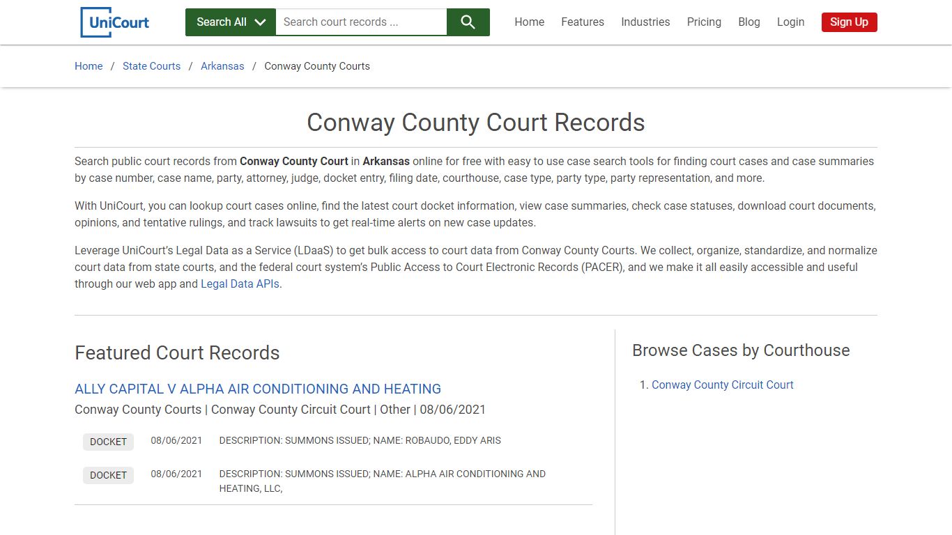 Conway County Court Records | Arkansas | UniCourt